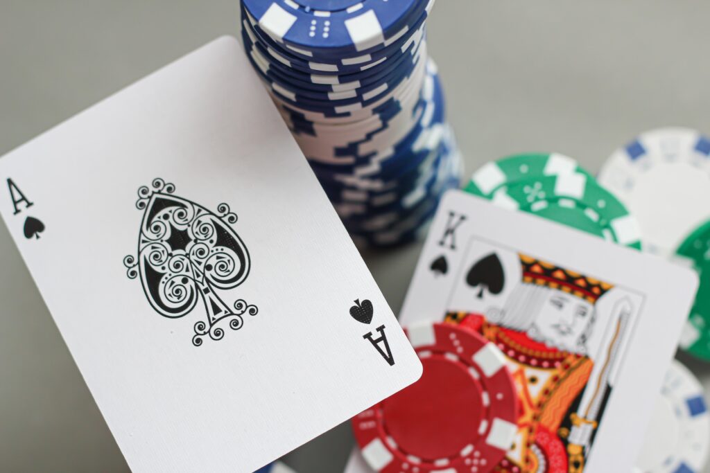 A blackjack with chips around it