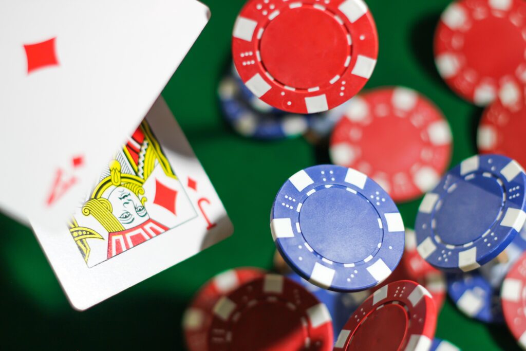 A blackjack with chips around it