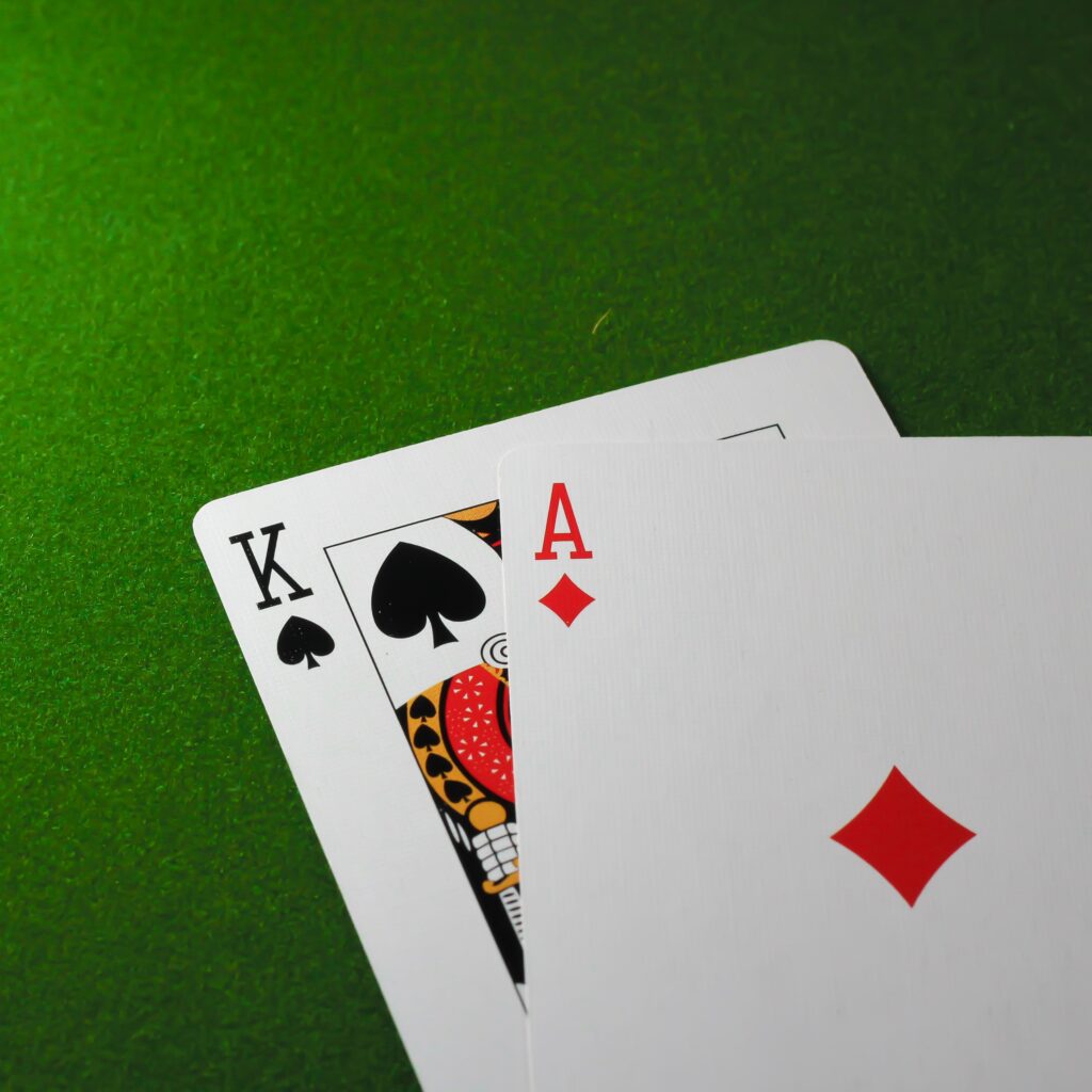 A blackjack on a green felt surface